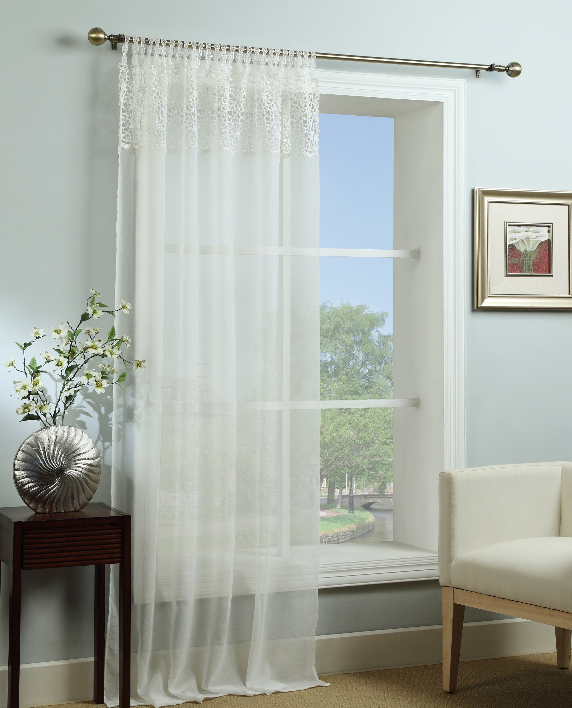 Celeste Macrame Ivory Tab Top Voile Panel