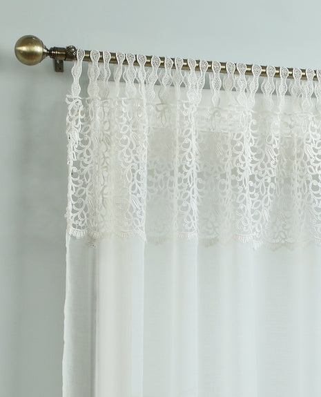 Celeste Macrame Ivory Tab Top Voile Panel