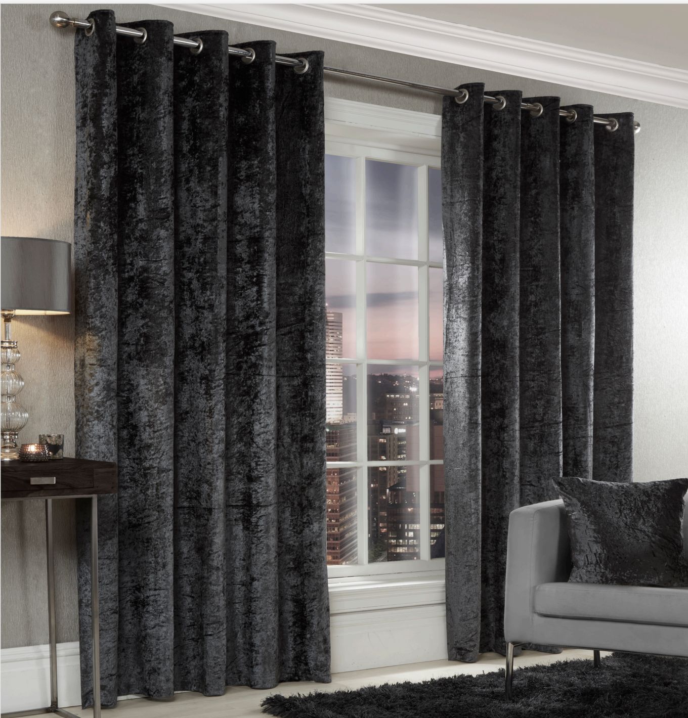 Crushed Velvet Eyelet Curtains