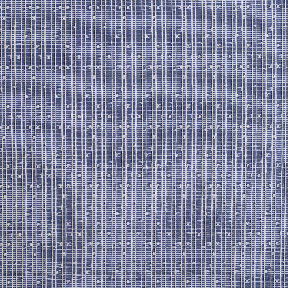 White net curtain against a blue background with textured vertical lines