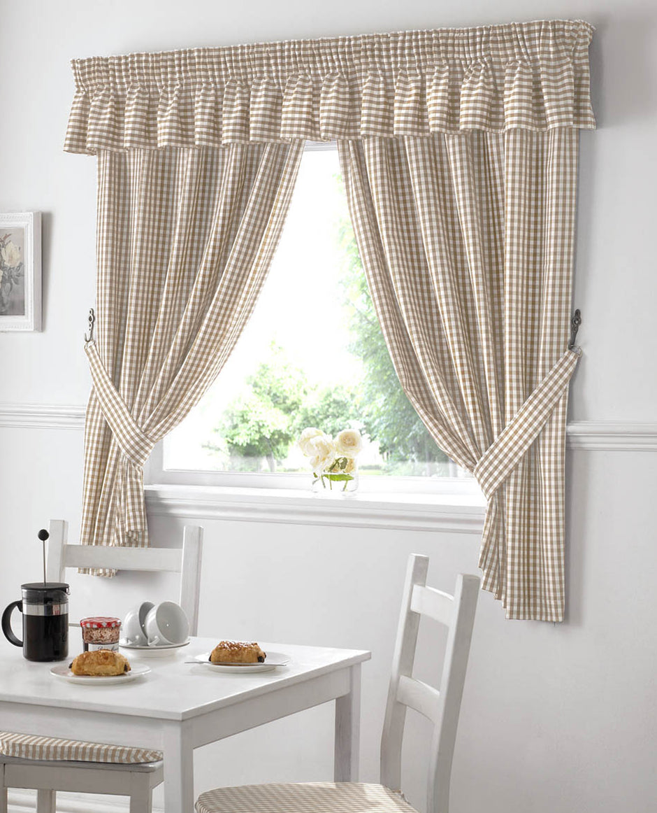 Gingham Pencil Pleat Kitchen Curtains