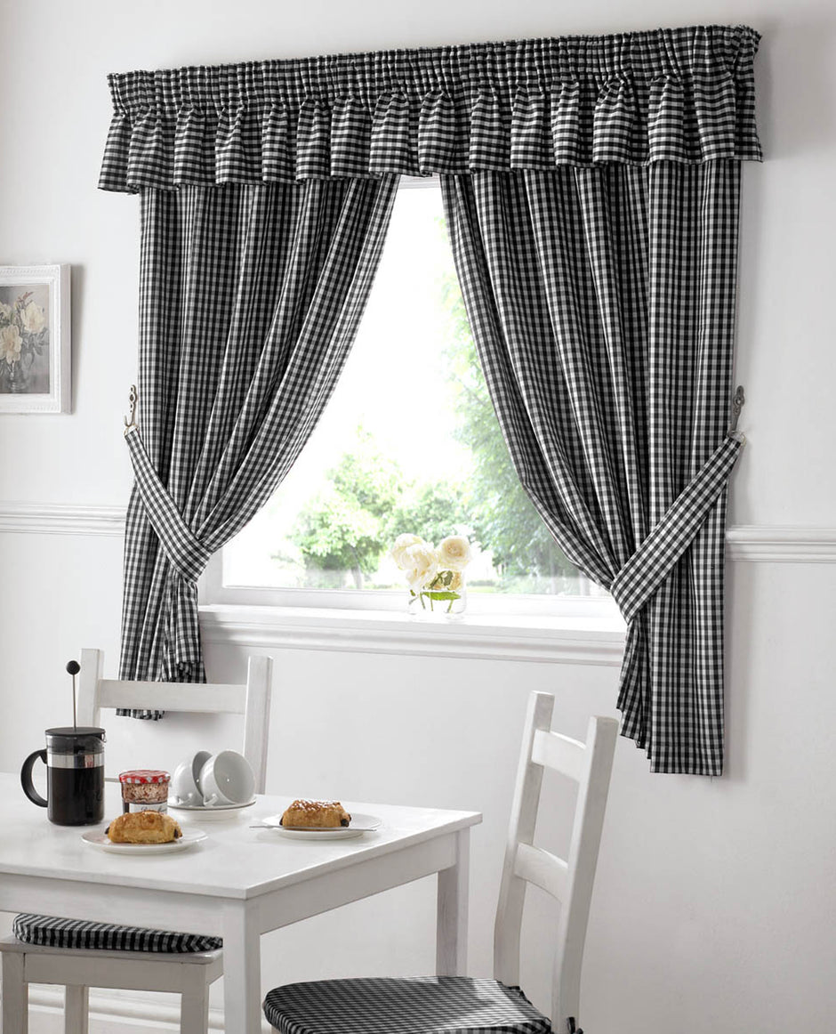 Gingham Pencil Pleat Kitchen Curtains