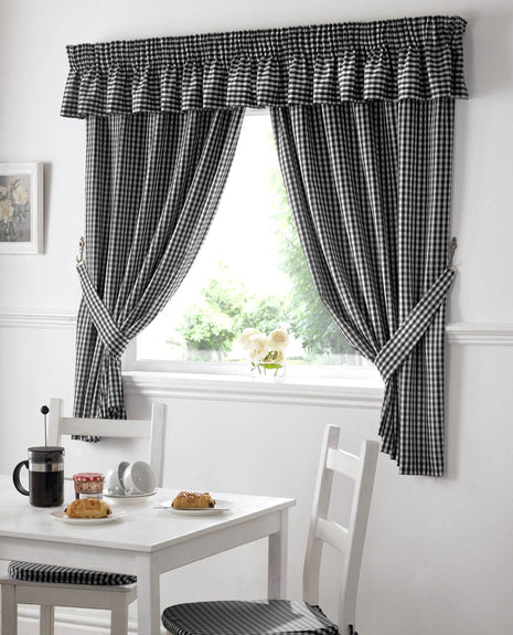 Gingham Pencil Pleat Kitchen Curtains