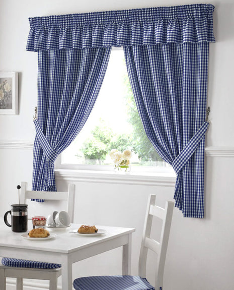 Gingham Pencil Pleat Kitchen Curtains