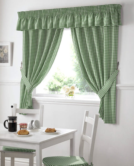 Gingham Pencil Pleat Kitchen Curtains