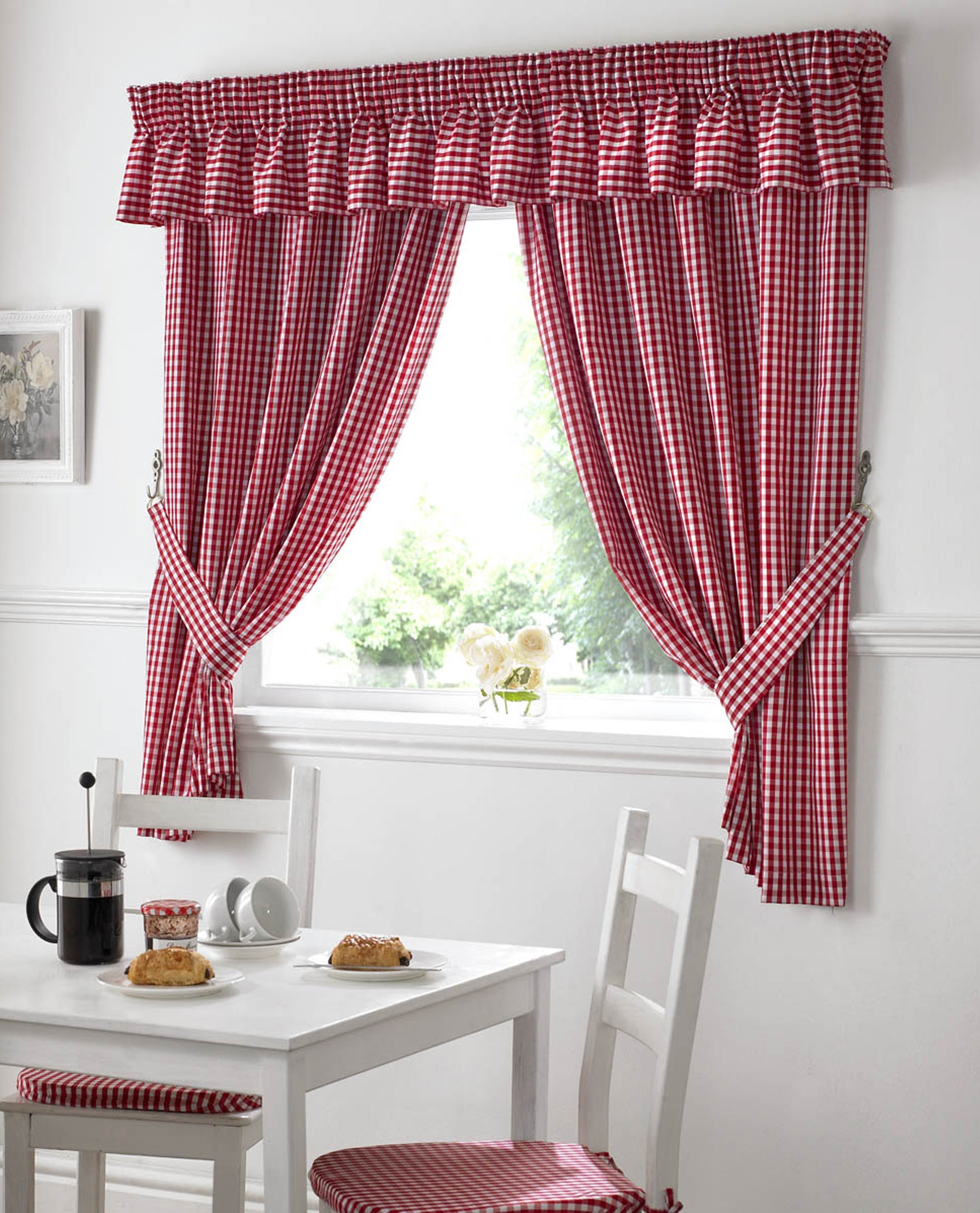 Gingham Pencil Pleat Kitchen Curtains
