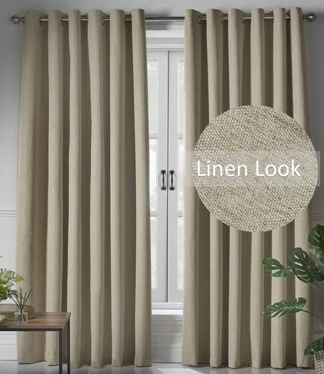 Linen Look Blackout Eyelet Curtains