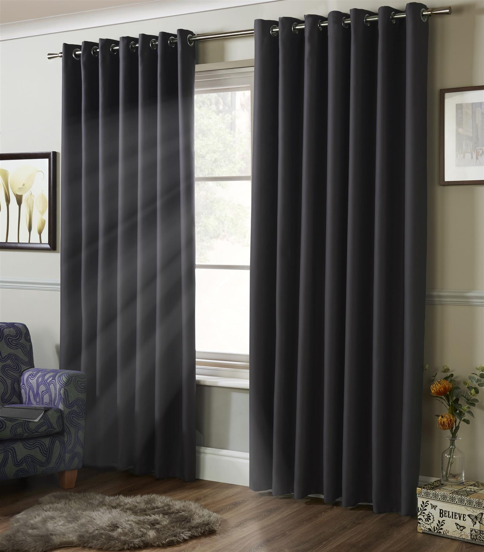 Linen Look Blackout Eyelet Curtains