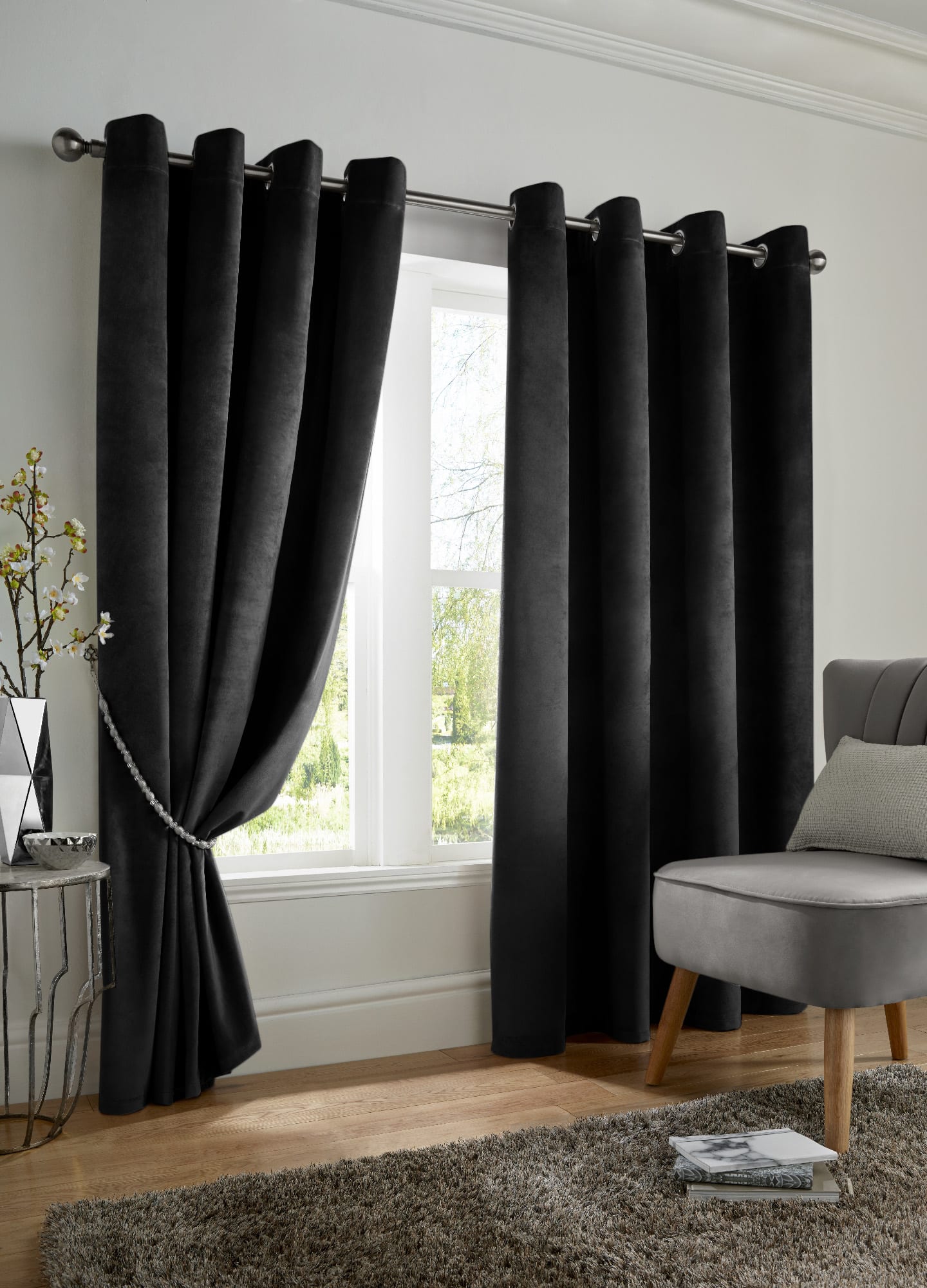 Velvet Blackout Eyelet Curtains