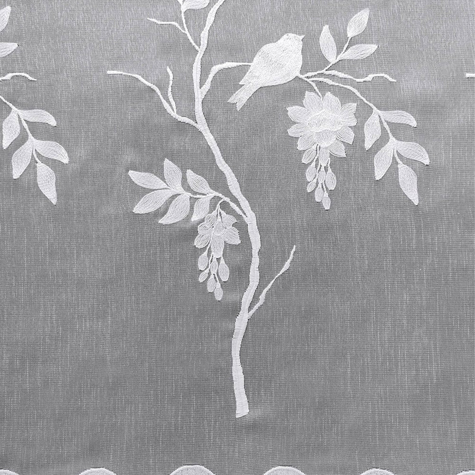 Juliette Embroidered Bird White Net Curtain Made to Measure
