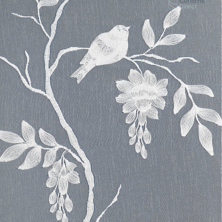 Juliette Embroidered Bird White Net Curtain Made to Measure