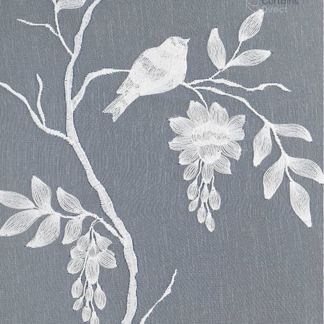 Juliette Embroidered Bird White Net Curtain Made to Measure