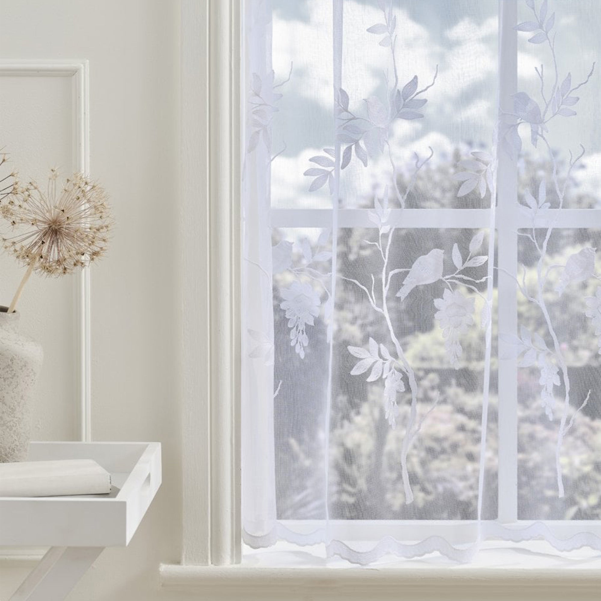 Juliette Embroidered Bird White Net Curtain Made to Measure
