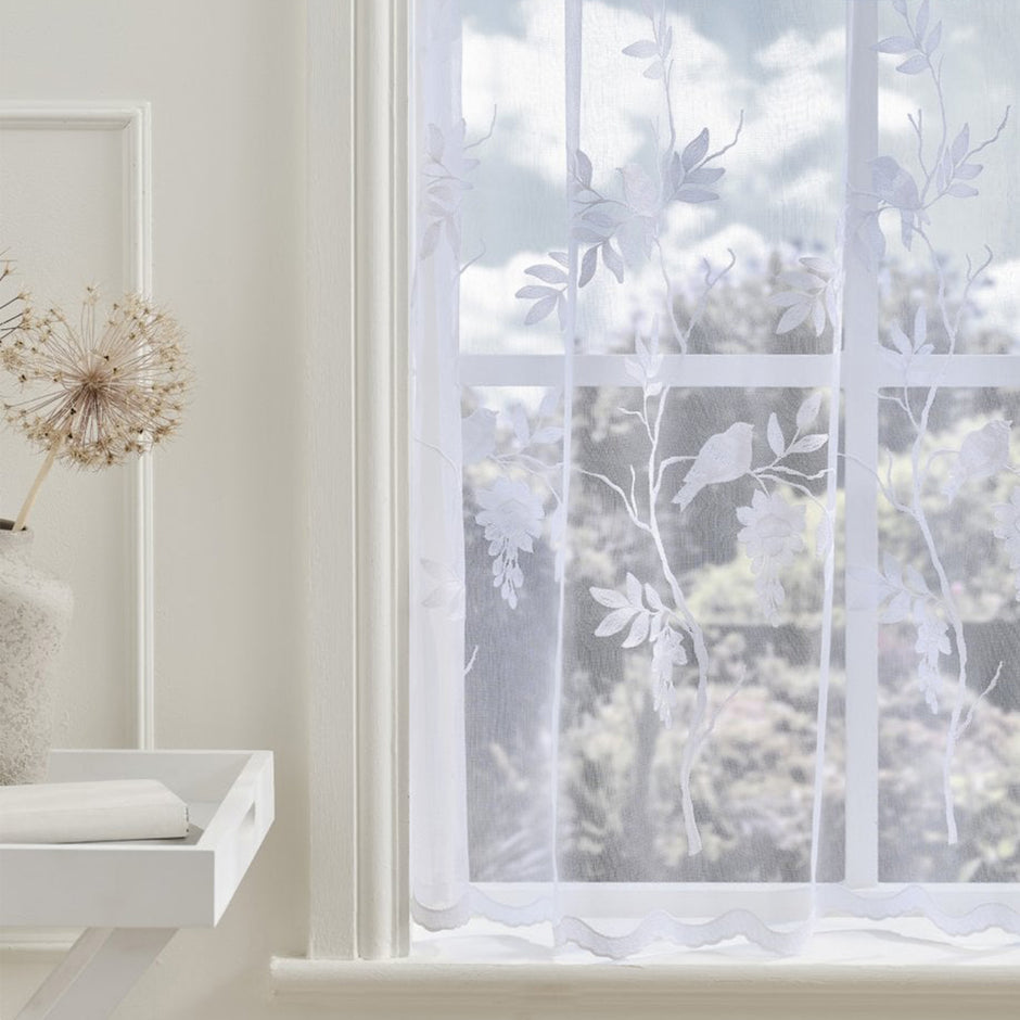 Juliette Embroidered Bird White Net Curtain Made to Measure