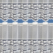 Lace curtain set with floral patterns and dots on a blue background
