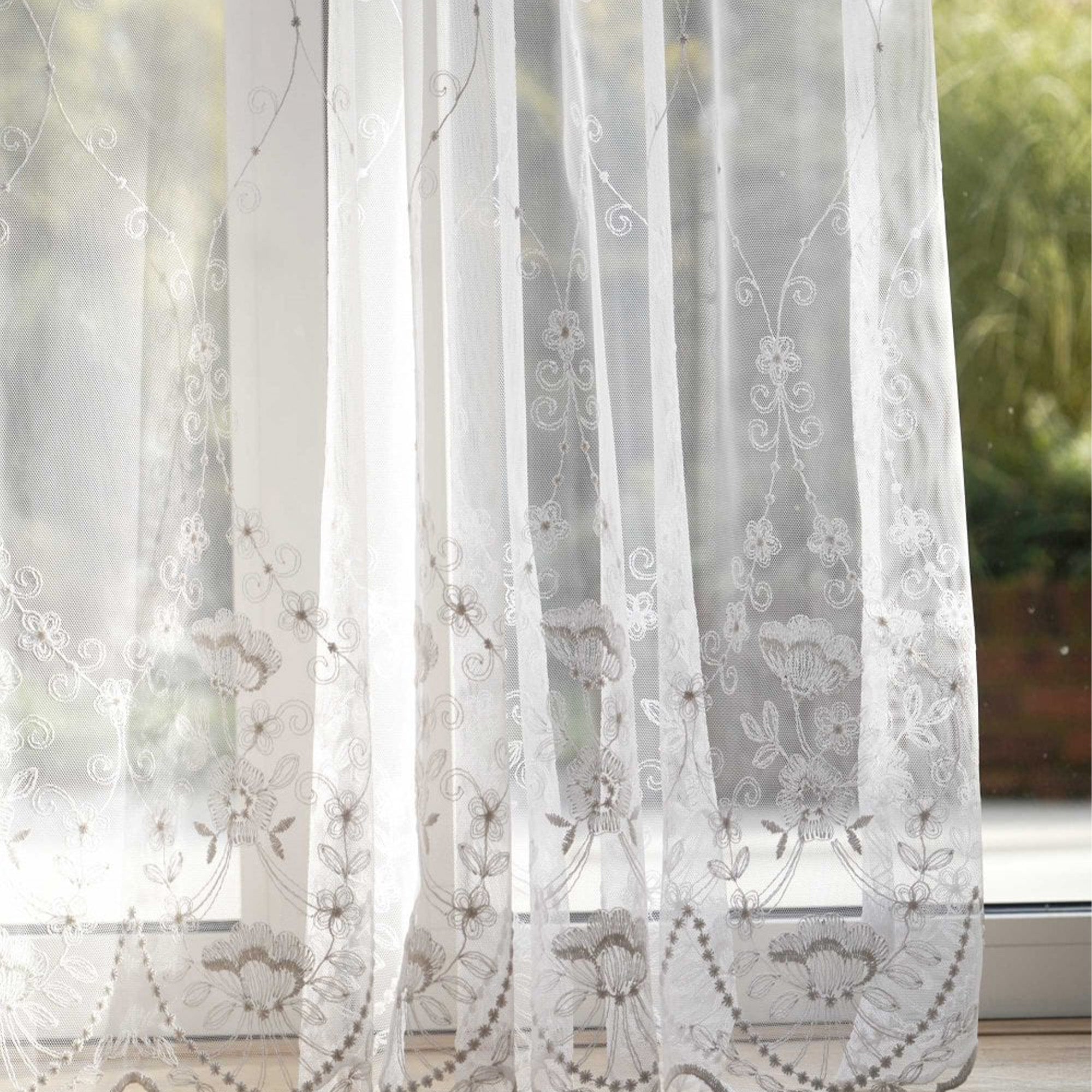 Polly Tulle White Embroidery Net Curtain Made to Measure