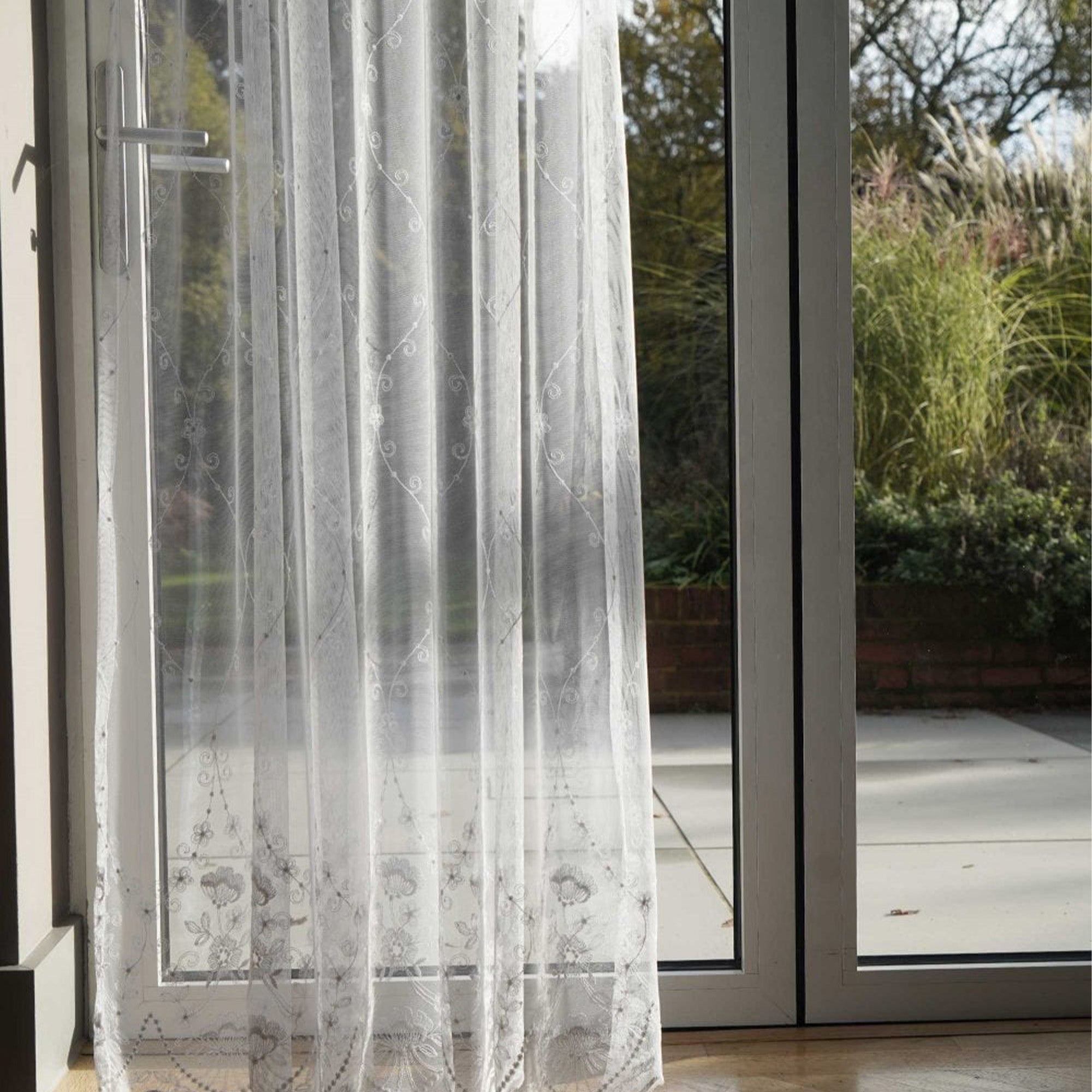 Polly Tulle White Embroidery Net Curtain Made to Measure