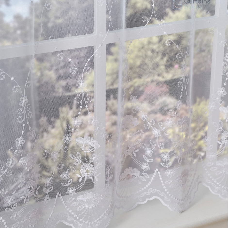 Polly Tulle White Embroidery Net Curtain Made to Measure