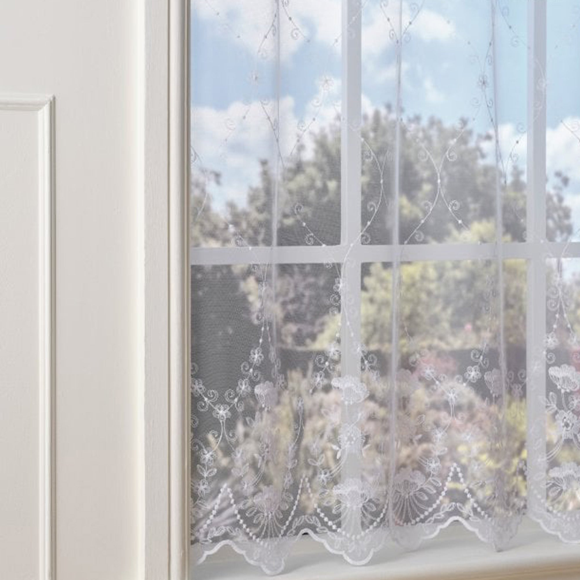 Polly Tulle White Embroidery Net Curtain Made to Measure