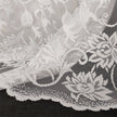 Close-up of white lace fabric with floral patterns on a black background