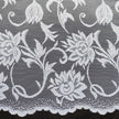 Close-up of white lace fabric with floral patterns on a black background