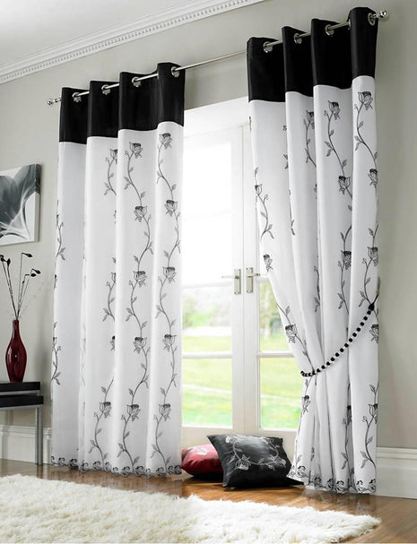 Tahiti Lined Embroidered Eyelet Curtains