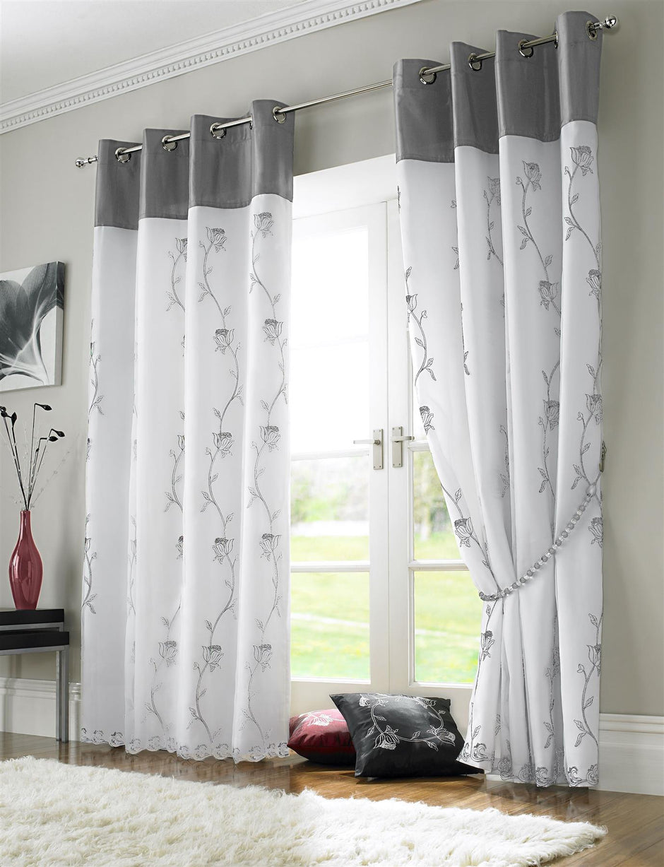 Tahiti Lined Embroidered Eyelet Curtains