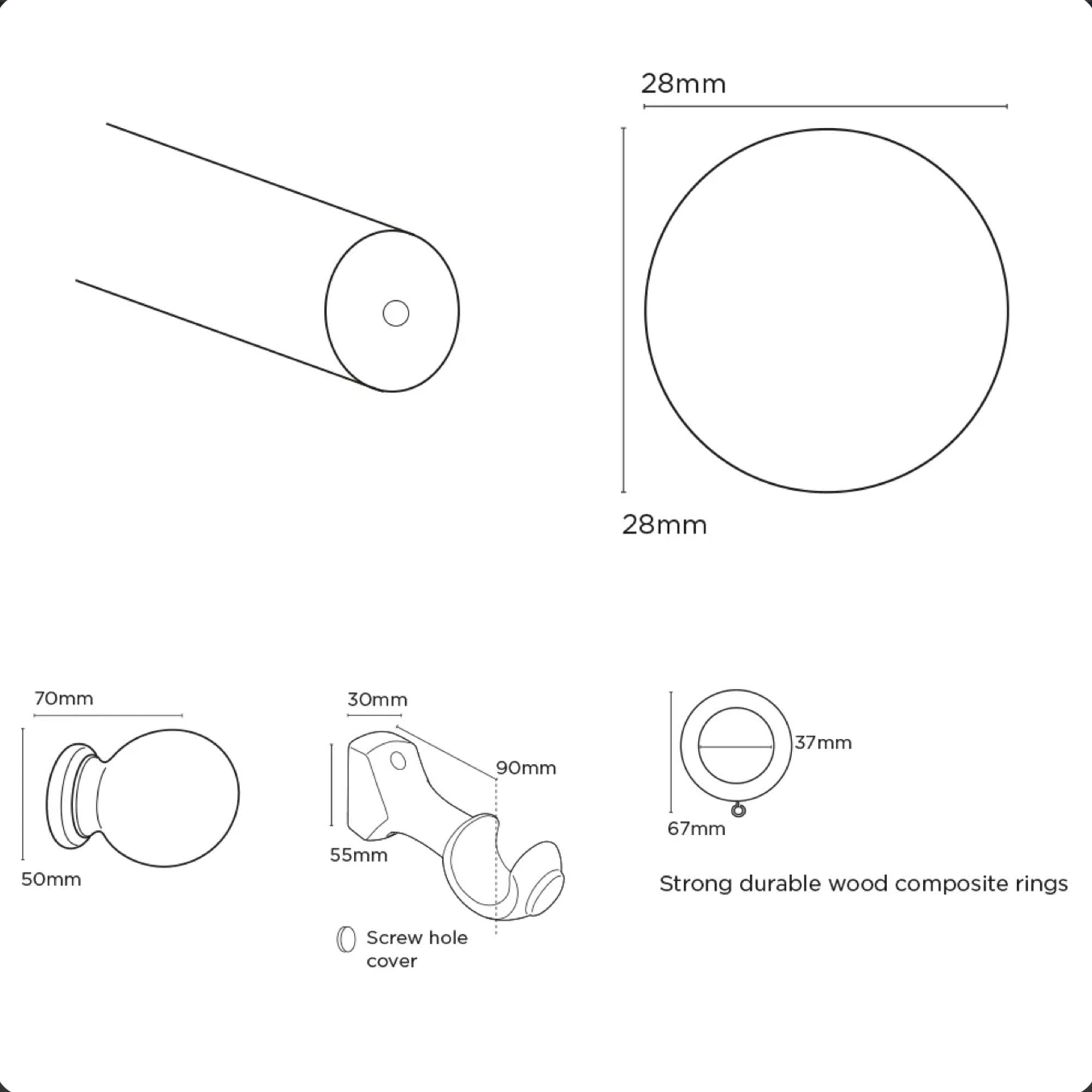 Victory Wood Fixed Pole 28mm